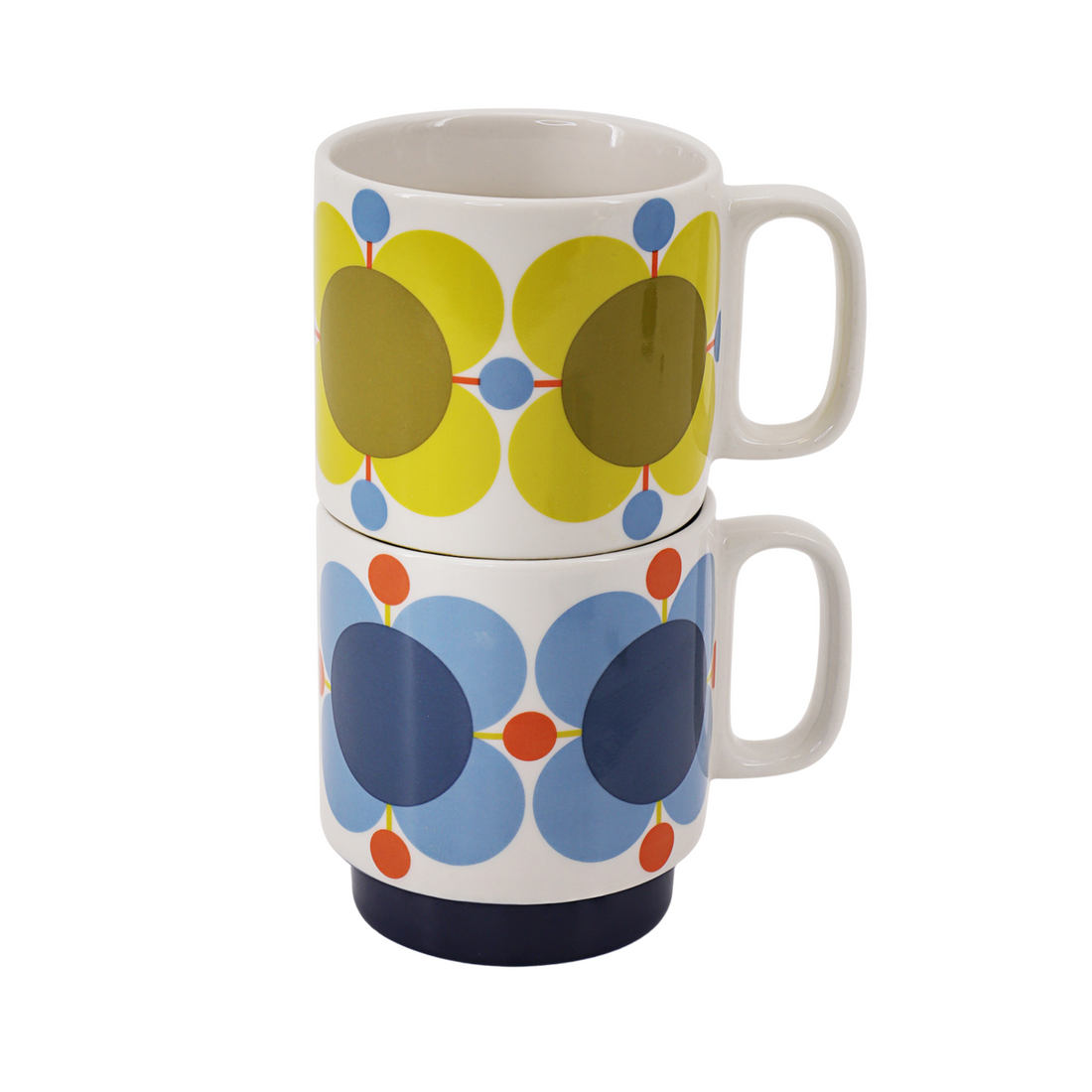 Orla Kiely Atomic Flower Set of Two Mugs Sky &amp; Sunflower 330ml