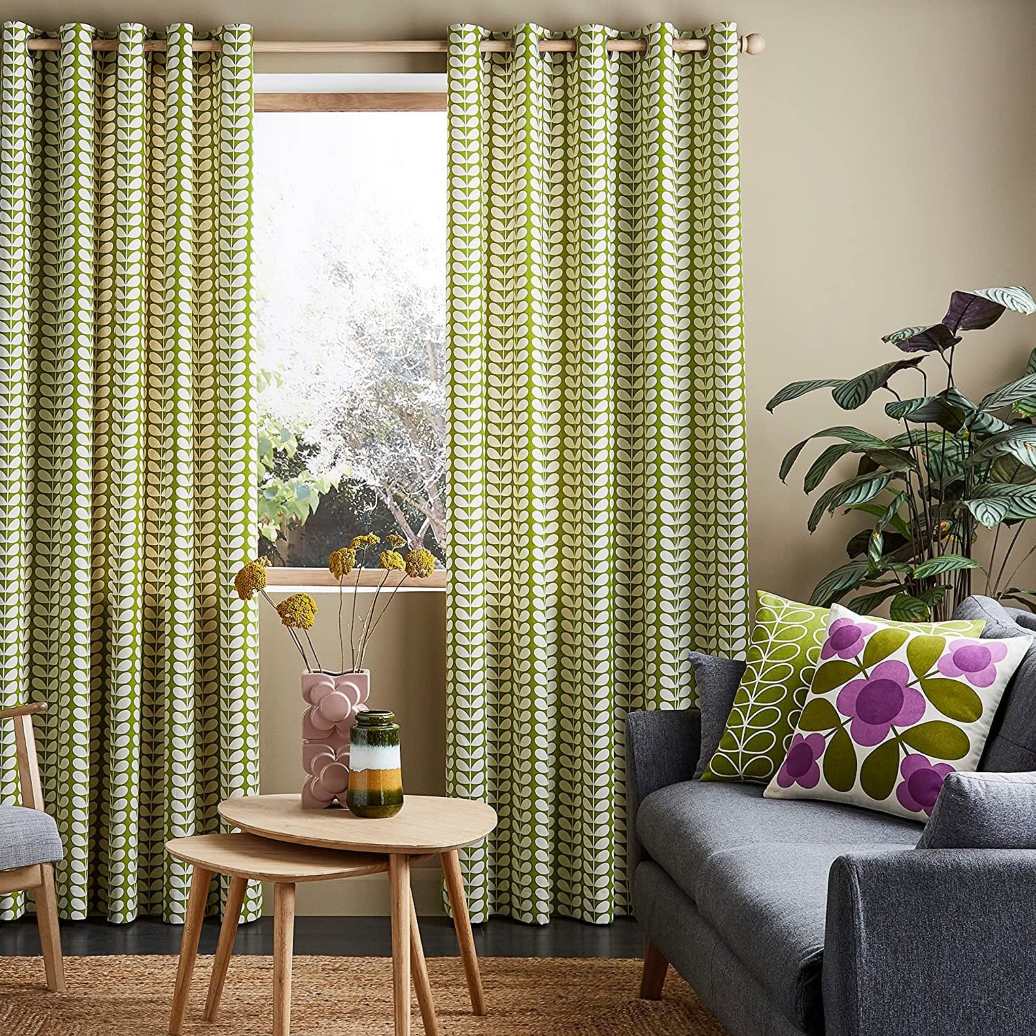 Orla Kiely Solid Stem Lined Eyelet Curtains Pear Green – Oakley Home ...