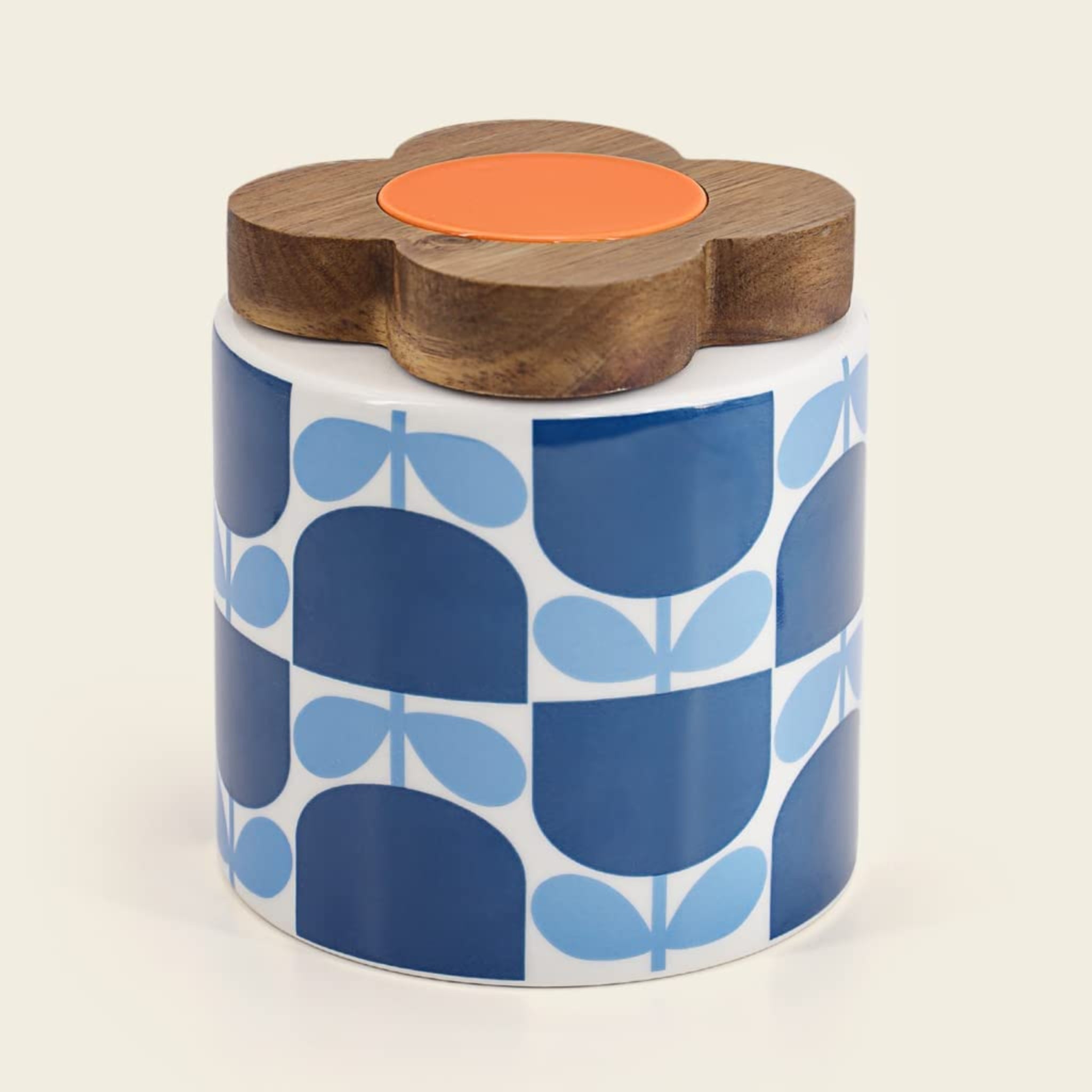 Orla Kiely Storage Jar with Wooden Lid Block Flower Design in Navy