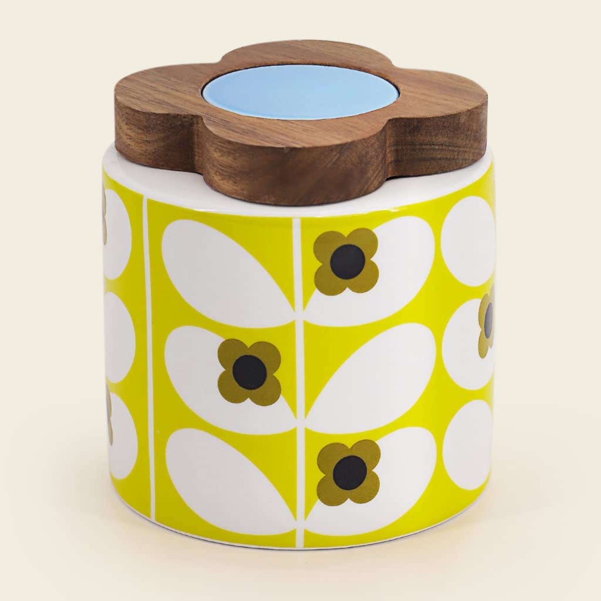 Orla Kiely Storage Jar with Wooden Lid Wild Rose Design in Dandelion