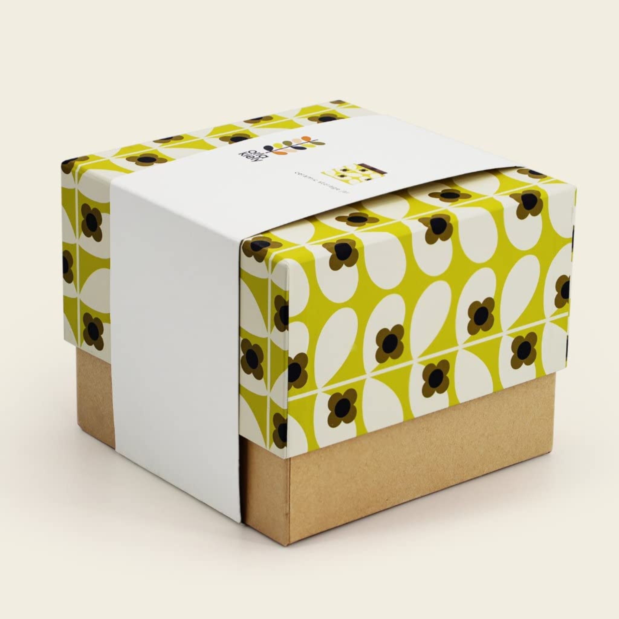 Orla Kiely Storage Jar with Wooden Lid Wild Rose Design in Dandelion