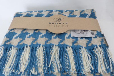 Bronte by Moon Houndstooth Throw Aqua Blue 140cm x 180cm - Oakley Home & Gifts