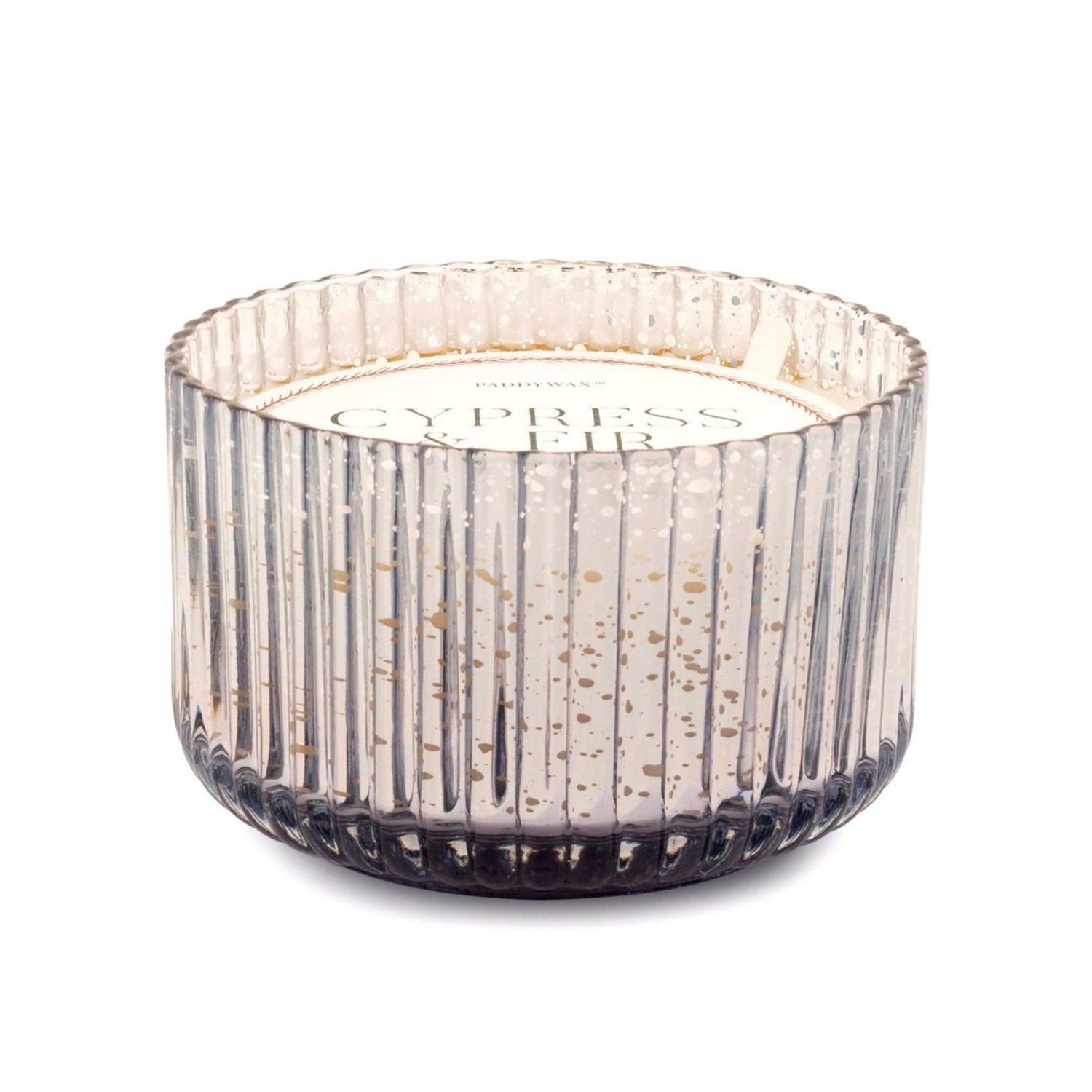 Paddywax Candles Cypress &amp; Fir Ribbed Glass Silver 15oz