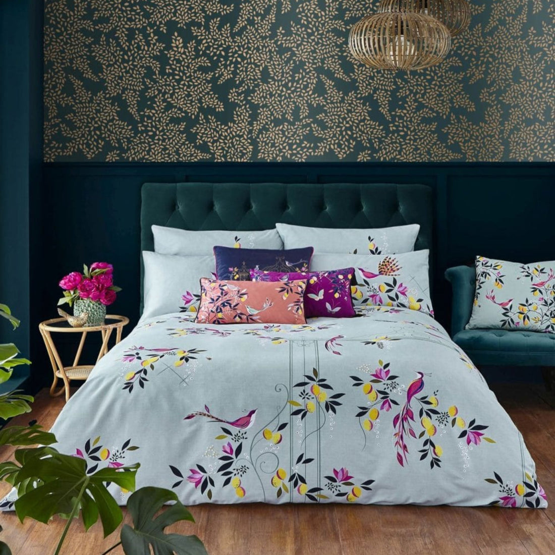 Sara Miller Bird &amp; Gate Duvet Cover Set Duckegg Blue