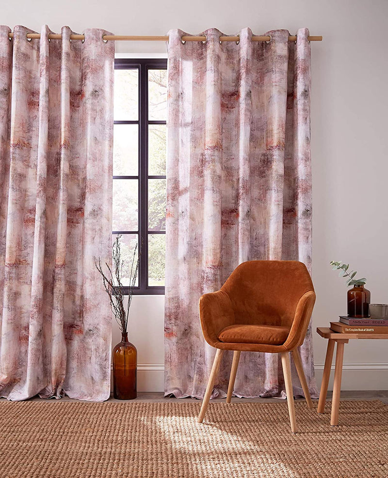 Voyage Maison Monet Amber Pink Watercolour Lined Eyelet Curtains