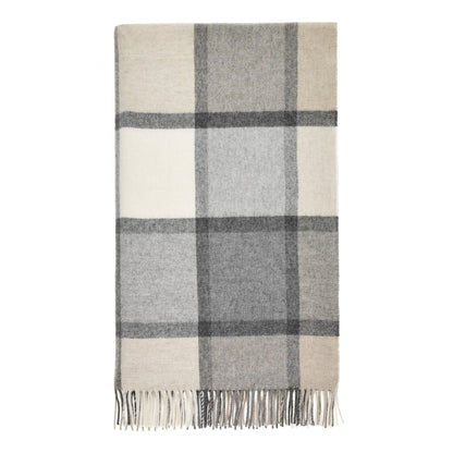 Bronte by Moon Block Window Pane Merino Wool Throw White &amp; Grey 185cm x 140cm