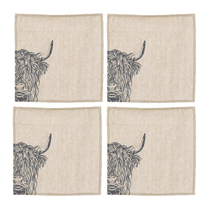 Selbrae House Linen Table 4 Highland Cow Linen Napkins