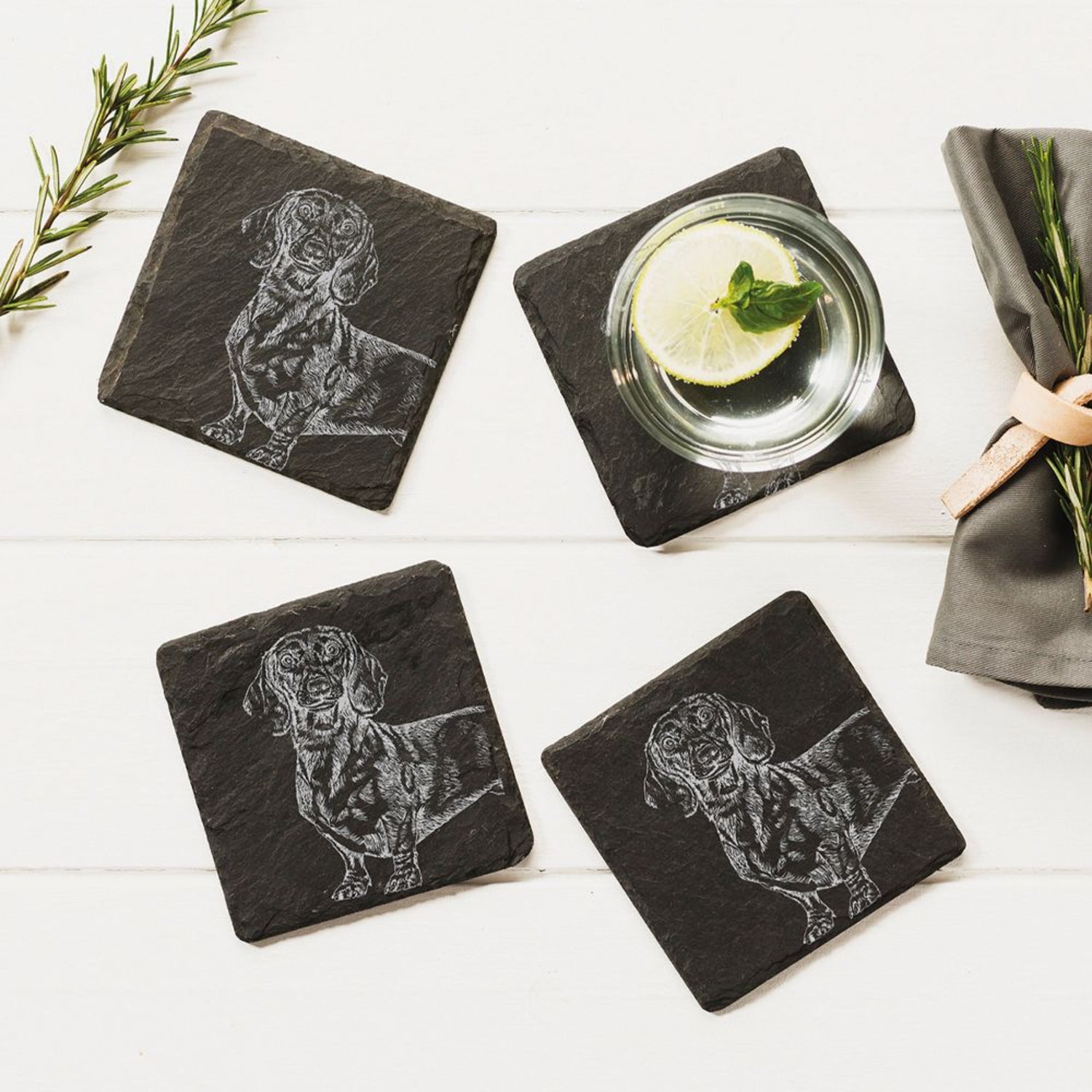 Selbrae House 4 Dachshund Slate Coasters