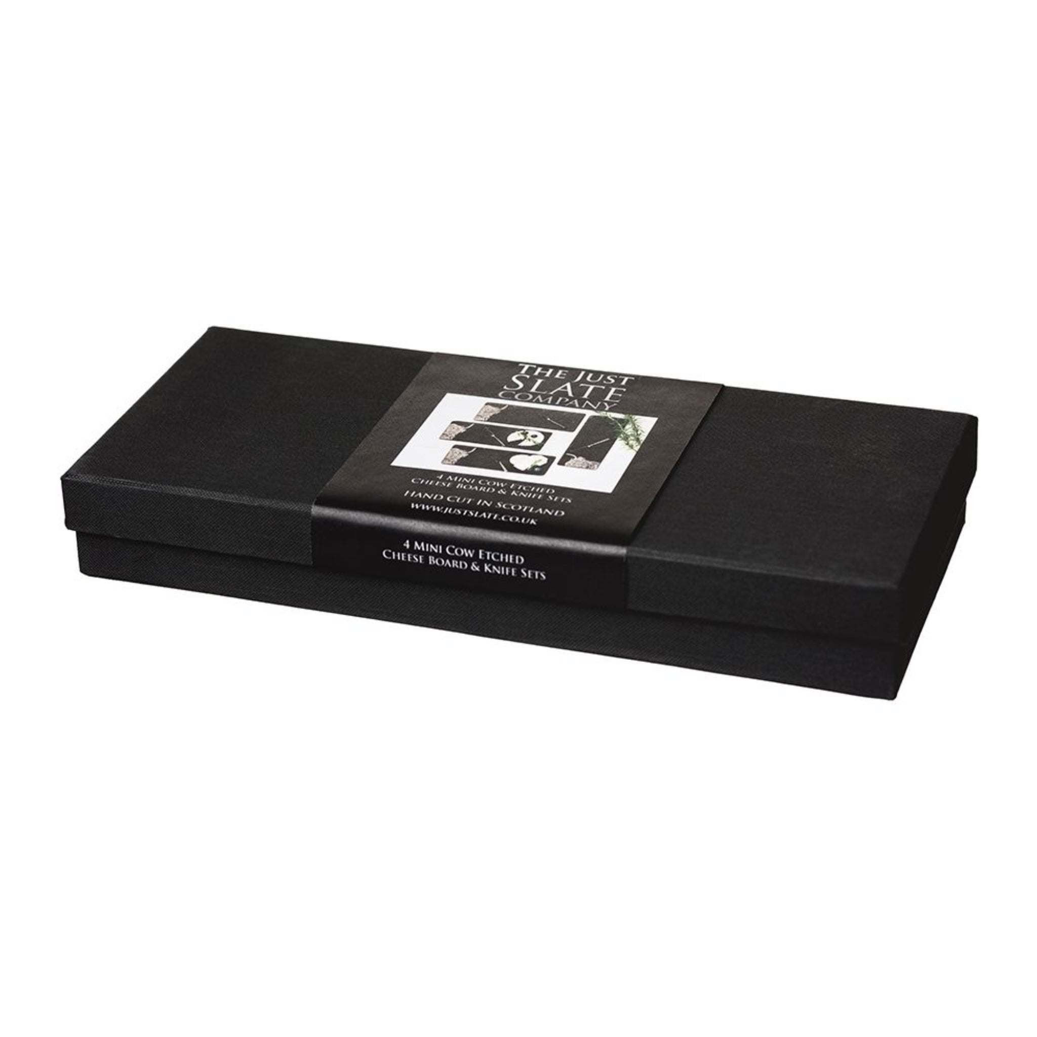 Selbrae House 4 Slate Mini Highland Cow Cheese Board &amp; Knife Set gift box