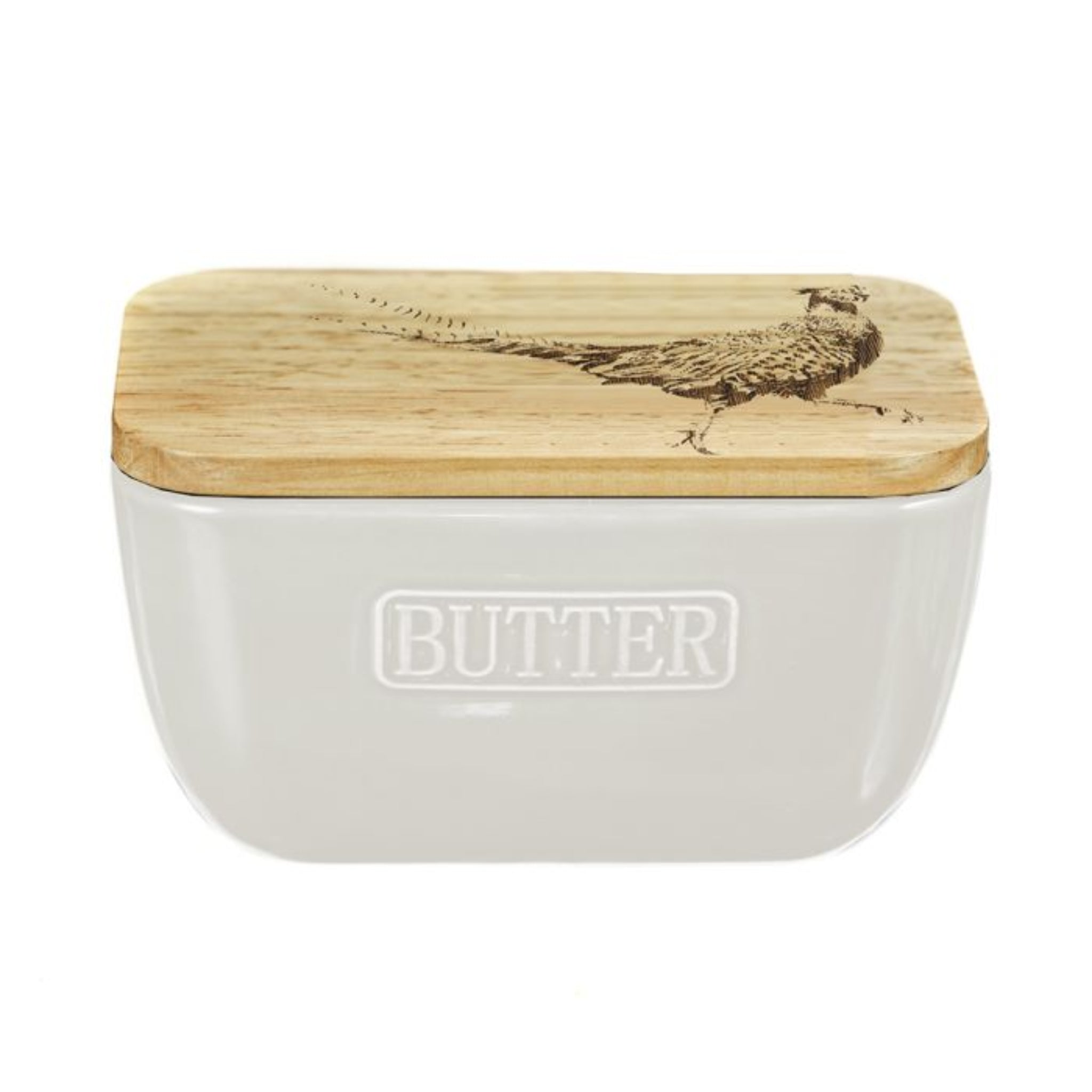 Selbrae House Pheasant Oak and Ceramic Butter Dish- White