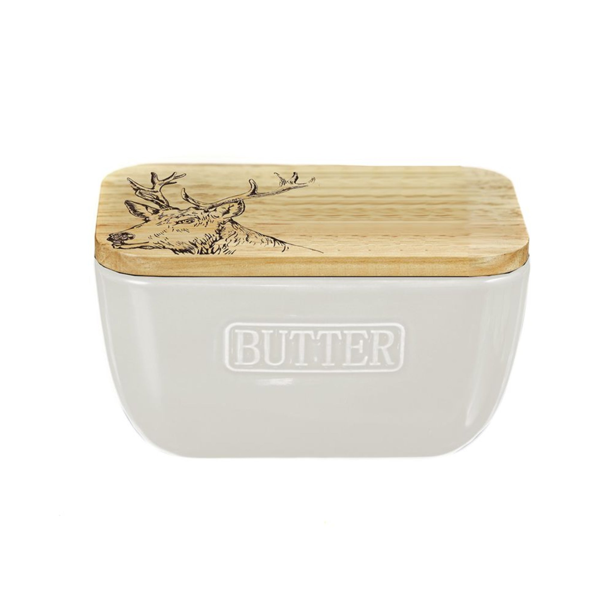 Selbrae House Stag Oak and Ceramic Butter Dish - White