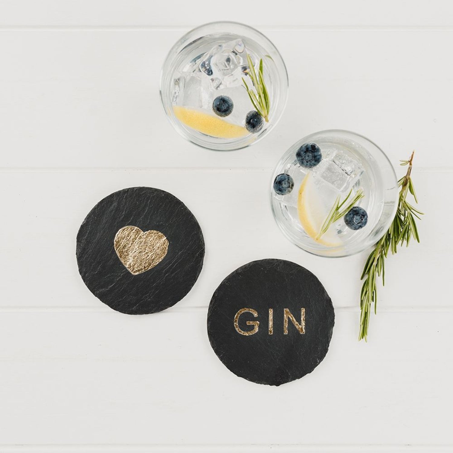 Selbrae House 2 Gold Love Gin Coasters