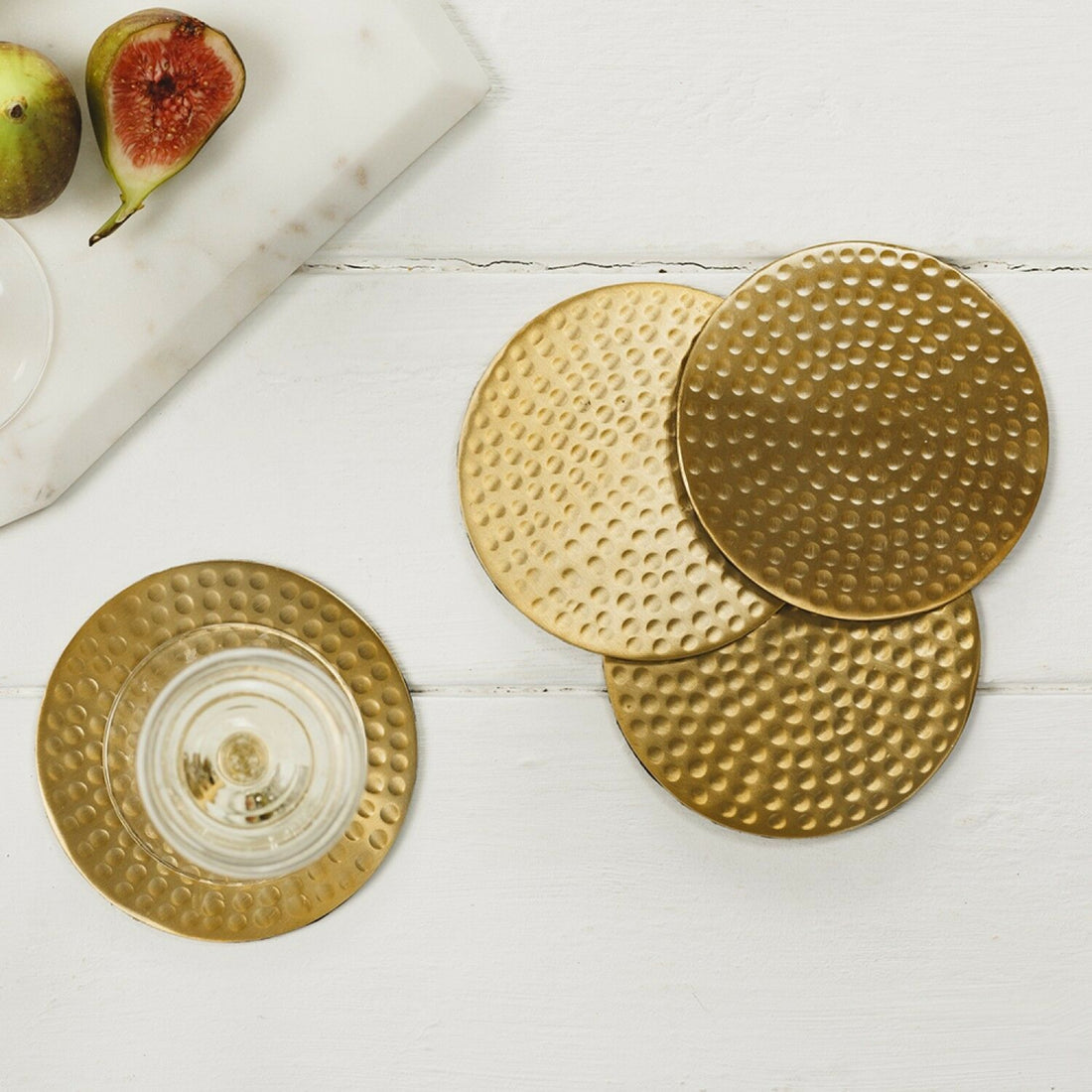 Selbrae House Flat Hammered Coasters Gold Set of 4