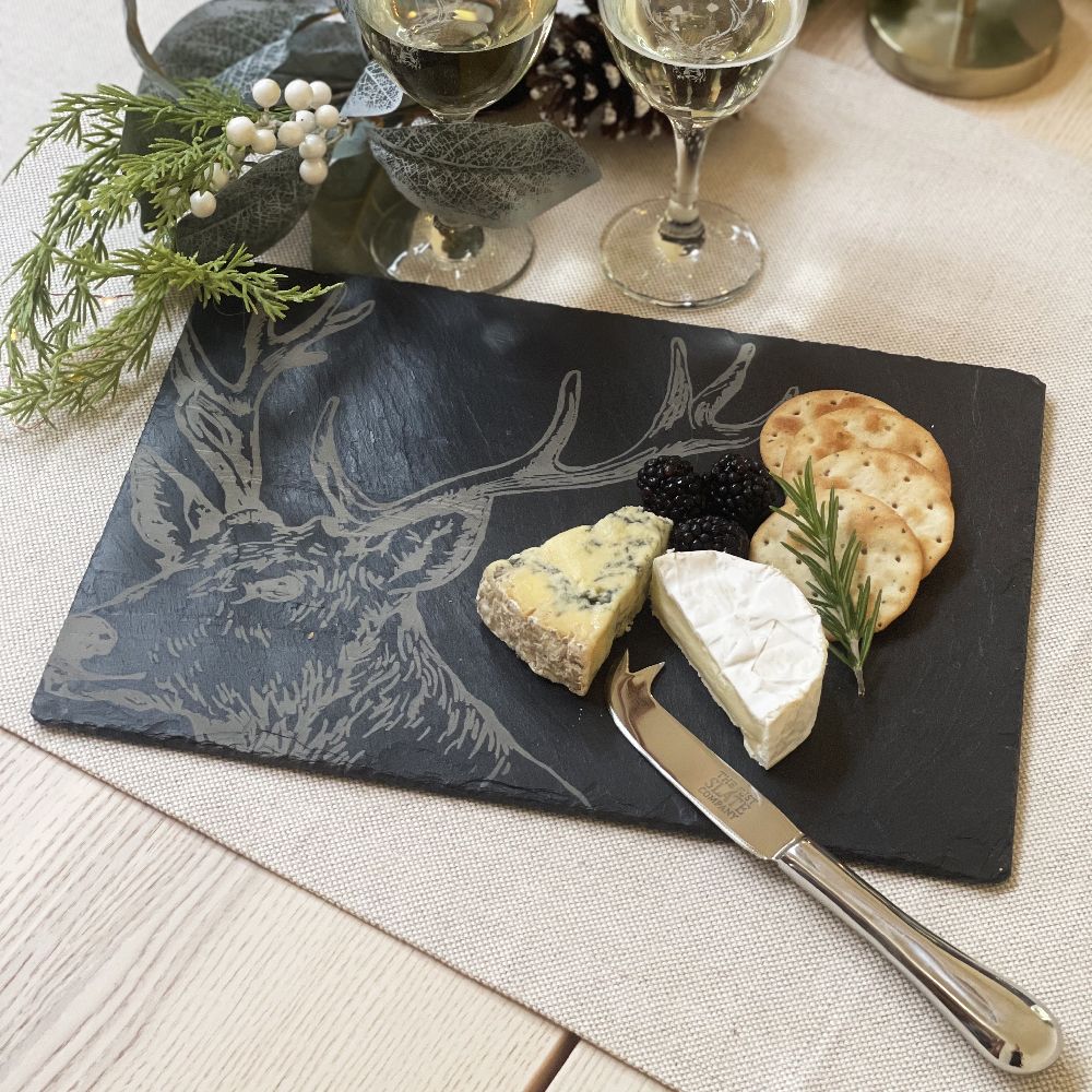 Selbrae House Stag Cheese Board &amp; Knife Gift Set